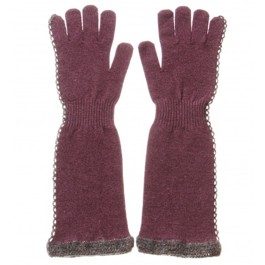 Cashmere Blend gloves with crochet decoration on the side and the bottom packaged in Signature box